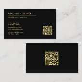 カスタム文字モダンテンプレートQRコードブラック&金ゴールド 名刺 (正面/裏面)