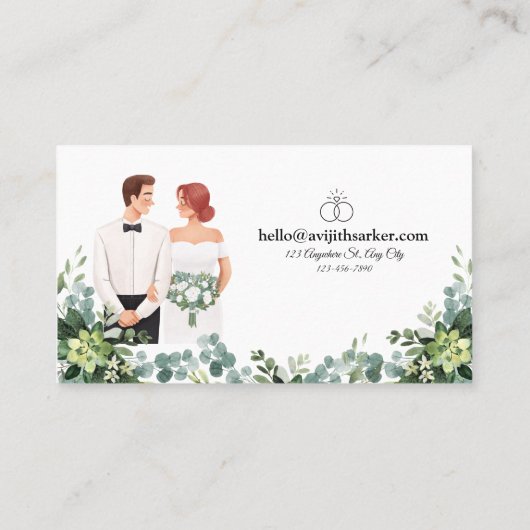 カスタム文字モダン結婚フローラ 名刺 (裏面)