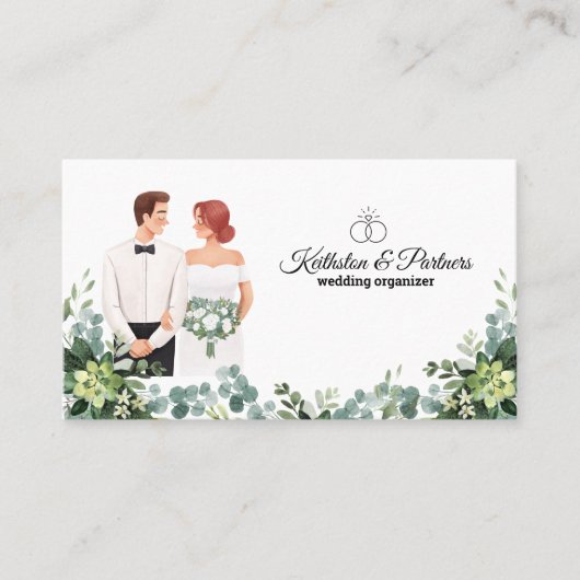 カスタム文字モダン結婚フローラ 名刺 (正面)