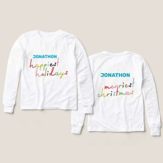 カスタム文字レトロカラフルで最も幸せな休日の子供 (デザイン 正面＆背面)