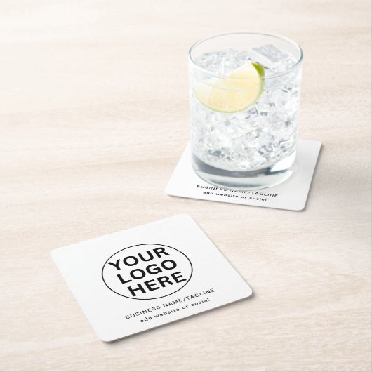 カスタム文字ロゴ&ビジネスlブラック&ホワイトプロモーション スクエアペーパーコースター (インサイチュ)