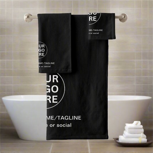 カスタム文字ロゴ&ビジネスlブラック&ホワイトプロモーション バスタオルセット