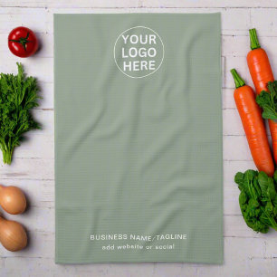 カスタム文字ロゴ&Sage Green Branded Business キッチンタオル