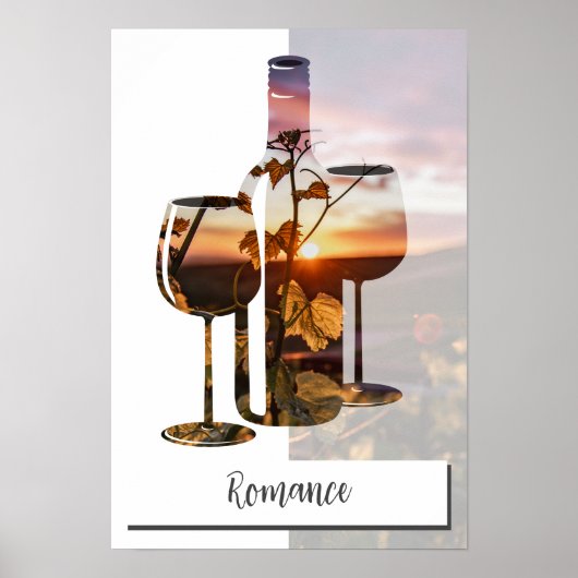 カスタム文字ワインボトル&グラス2つ ポスター (正面)