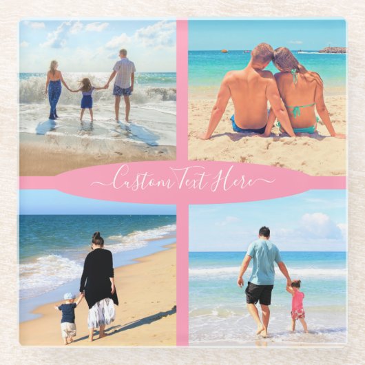 カスタム文字付きフォトコラージュガラスコースター ガラスコースター (正面)