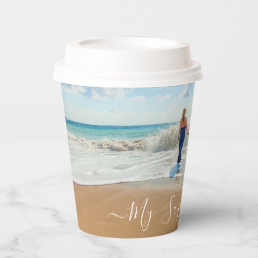 カスタム文字付き家族フォト紙カップ 紙コップ (正面)