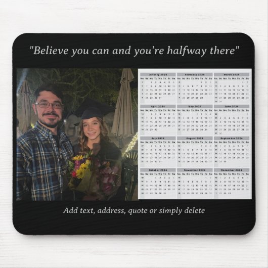 カスタム文字付き2024カレンダーパーソナライズされた マウスパッド (正面)