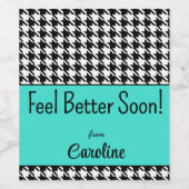 カスタム文字元気に！ターコイズ千鳥格子の(6) ワインラベル (シングルラベル)