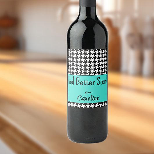 カスタム文字元気に！ターコイズ千鳥格子の(6) ワインラベル