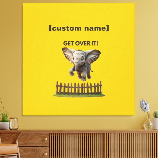 カスタム文字又は名飛んでいる象 キャンバスプリント (インサイチュ (リビング))