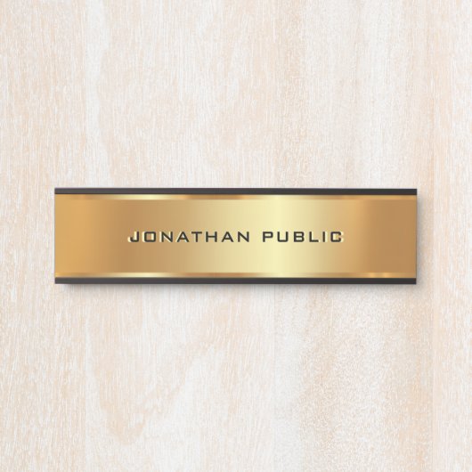 カスタム文字名ブラック&金ゴールドエレガント モダン サインプレート (正面)