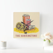 カスタム文字映画のバフ スクエア壁時計 (ホーム)