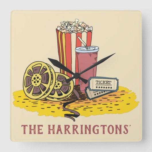 カスタム文字映画のバフ スクエア壁時計 (正面)