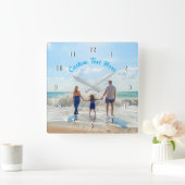 カスタム文字時計あなたの家族の写真ギフト スクエア壁時計 (ホーム)