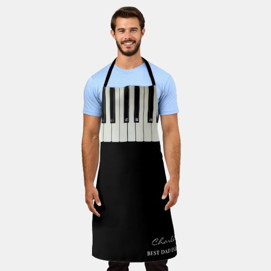 カスタム文字最高のパパが名前のピアノ鍵盤を追加 エプロン (着用した状態)