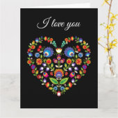 ❤カスタム文字民俗ハートワイシナンキスタイル カード (黄色い花)