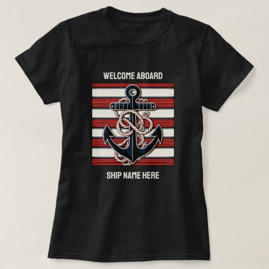 カスタム文字航海のいかり Tシャツ (デザイン正面)