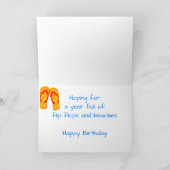 カスタム文字誕生日ビーチサンダルとビーチおもしろい カード (内部)