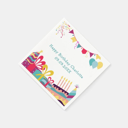 カスタム文字陽気カラフル誕生日パーティー スタンダードカクテルナプキン (角)