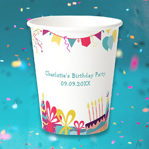 カスタム文字陽気カラフル誕生日パーティー 紙コップ