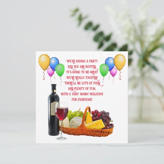 カスタム文字風船と食品パーティの招待状 招待状 (スタンド正面)