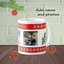 カスタム文字4枚の写真クリスマスパターン コーヒーマグカップ
