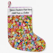 カスタム文字/かわいい甘いパステルガーリーキャンディトリート スモールクリスマスストッキング (正面)