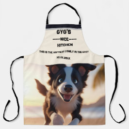カスタム文字、かわいい白黒の犬 エプロン