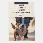 カスタム文字、かわいい白黒の犬 キッチンタオル (縦)