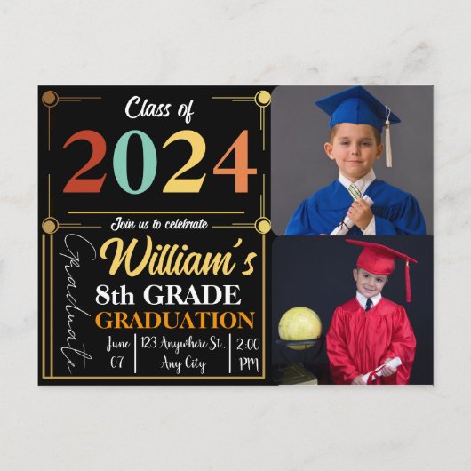 カスタム文字&イメージハローサマーエクセルおもしろい卒業 案内ポストカード (裏面)