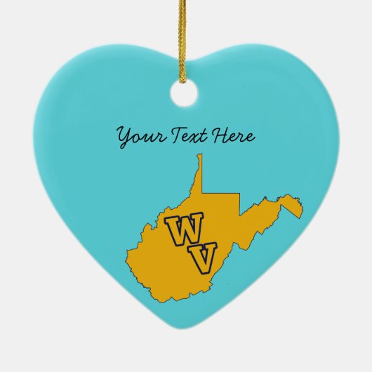 カスタム文字/ウェストバージニアブルー&金ゴールド セラミックオーナメント (裏面)