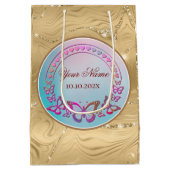 カスタム文字、カラフル蝶、ハート愛 ミディアムペーパーバッグ (裏面)