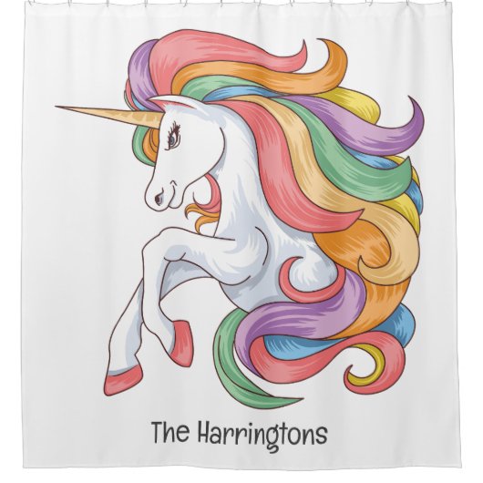 カスタム文字&カラーカラフルユニコーン シャワーカーテン (正面)