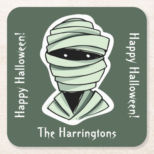 カスタム文字&カラー2/4ハロウィンクリーチャー スクエアペーパーコースター (正面)