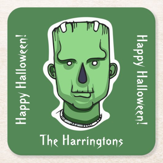 カスタム文字&カラー3/4ハロウィンクリーチャー スクエアペーパーコースター (正面)