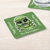 カスタム文字&カラー4/4ハロウィンクリーチャー スクエアペーパーコースター (アングル)