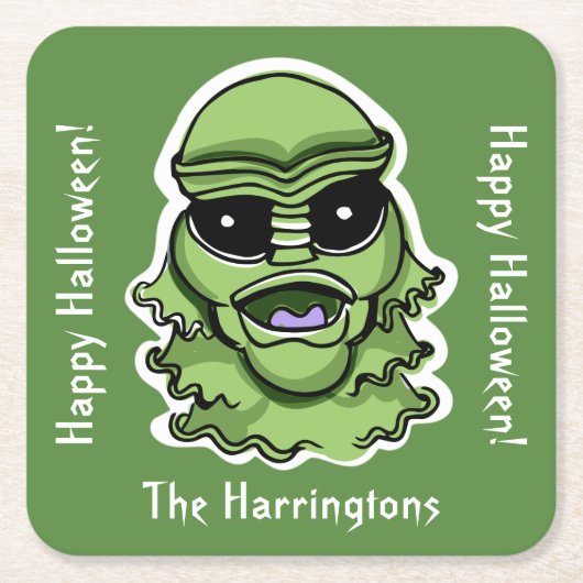 カスタム文字&カラー4/4ハロウィンクリーチャー スクエアペーパーコースター (正面)