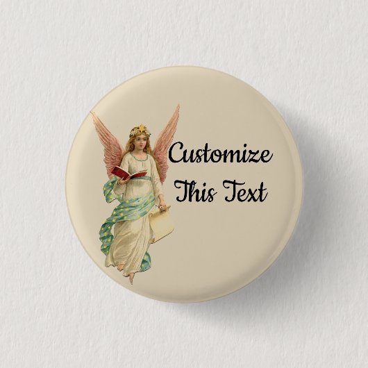 カスタム文字/クリスマスヴィンテージレトロエンジェルガール 缶バッジ (正面)