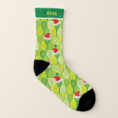 カスタム文字、グリーン🎄スマーキングクリスマステニス🎾テニス ソックス (右外側)