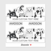 カスタム文字&ネームかわいい猫と犬 シール (シート)