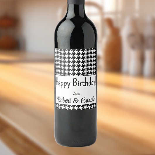 カスタム文字、ハッピーバースデー千鳥格子の(6) ワインラベル