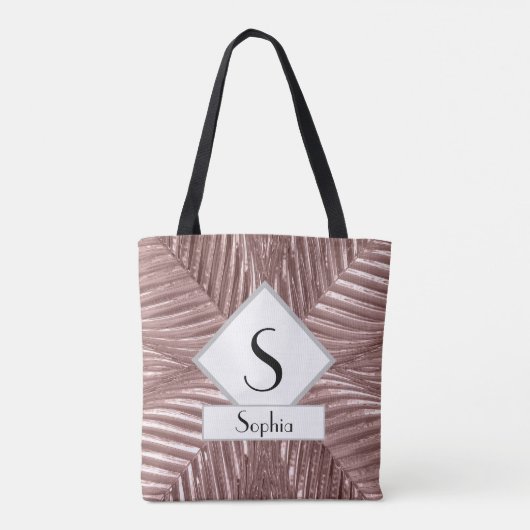 カスタム文字/バラ金ゴールドアールデコメタリックエレガント トートバッグ (裏面)