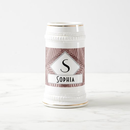 カスタム文字/バラ金ゴールドアールデコメタリックエレガント ビールジョッキ (中央)