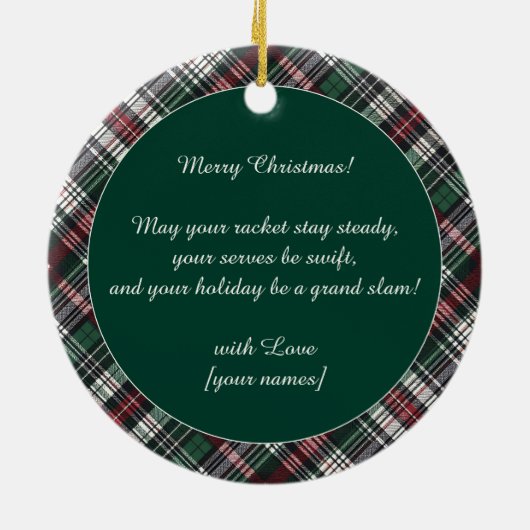 🎾🎄カスタム文字、パデル動力クリスマス セラミックオーナメント (裏面)