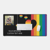 カスタム文字&フォトレインボーハート&ストライプ デスクマット (キーボード&マウス)