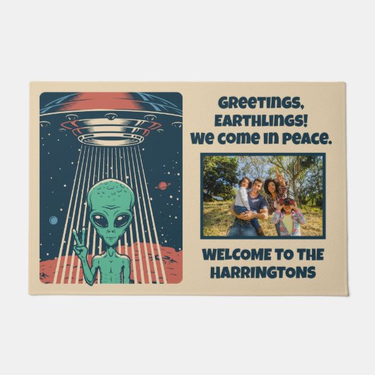 カスタム文字&フォトUFOエイリアン ドアマット (正面)
