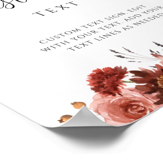 カスタム文字、ブルゴーニュ、ピンク結婚のサインを追加 ポスター (角)