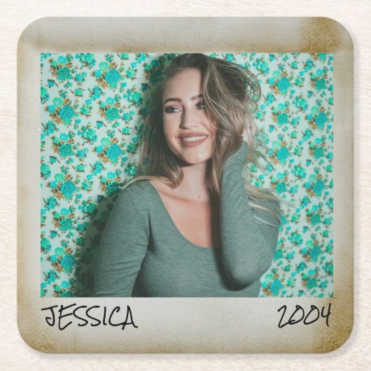 カスタム文字、ヴィンテージフォトフレーム スクエアペーパーコースター (正面)