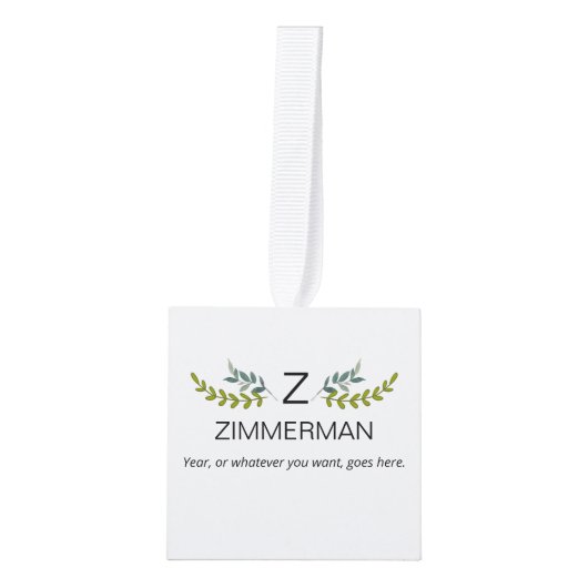 カスタム文字/写真ボタニカルグリーンリーフエレガント キューブオーナメント (正面)