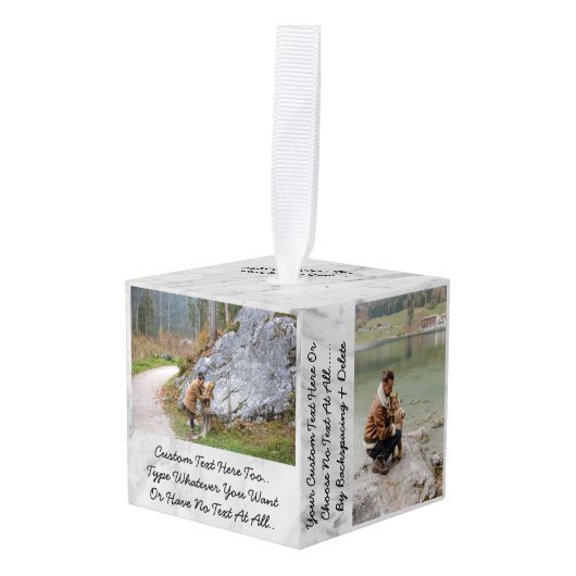 カスタム文字/写真大理石グレー白石 キューブオーナメント (正面アングル)